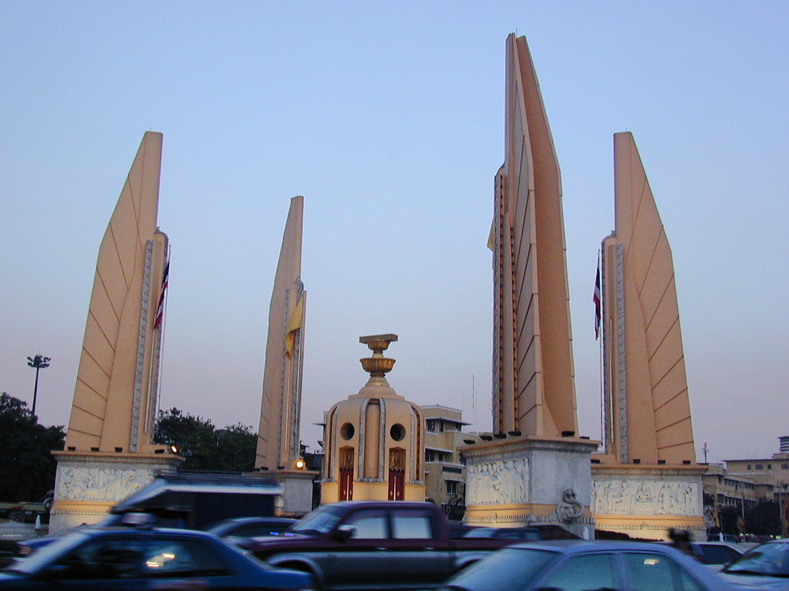 Democracy monument at dusk